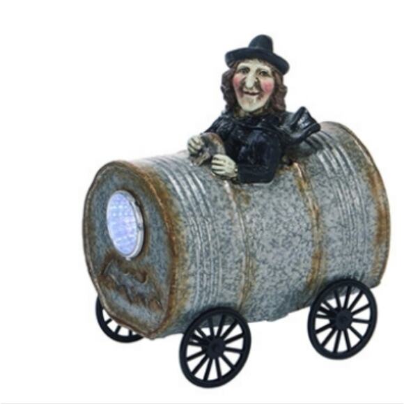 Transpac Resin 5in Silver Halloween Light Up Musical Barrel Figurine Set of 3 - Picture 5 of 15